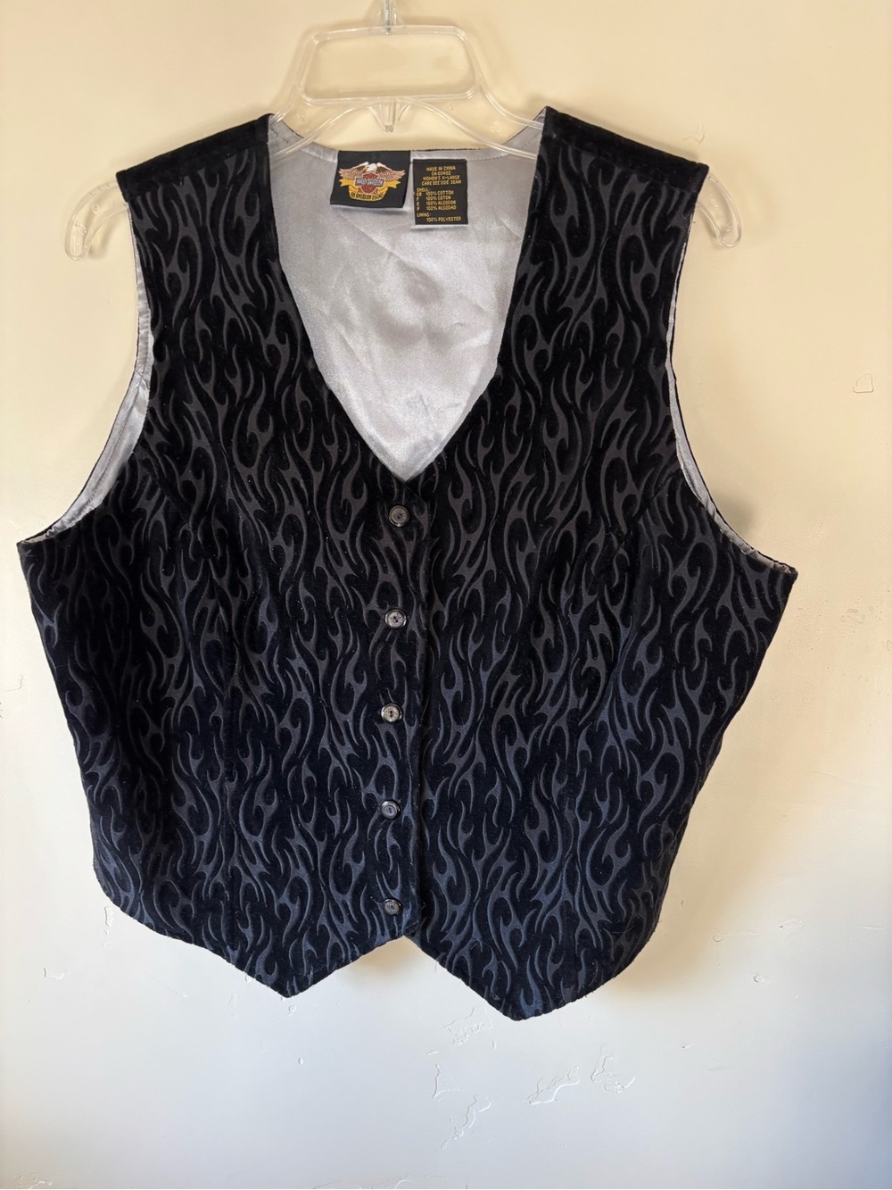 Women’s Vintage Harley Davidson Velvet Flame Vest, Size XL
